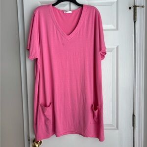 Chic Pink V-Neck Tunic Top